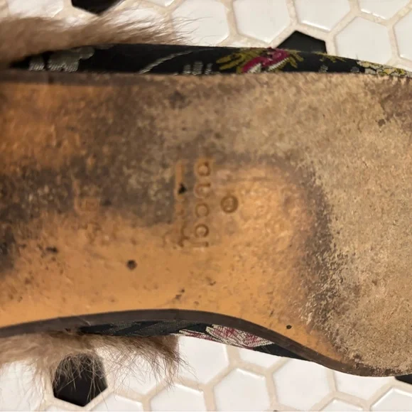 Gucci Horsebit Mules Brocade Floral Bleeding Heart Slip On Fur Lined Slides 39.5 - Picture 9 of 17